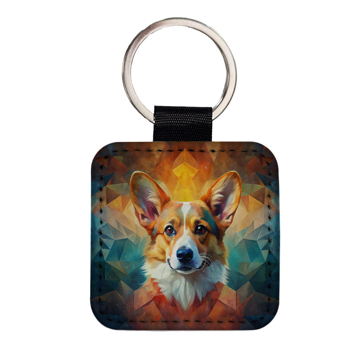 Pembroke Welsh Corgi Dog Abstract Art Square Faux Leather Keychain