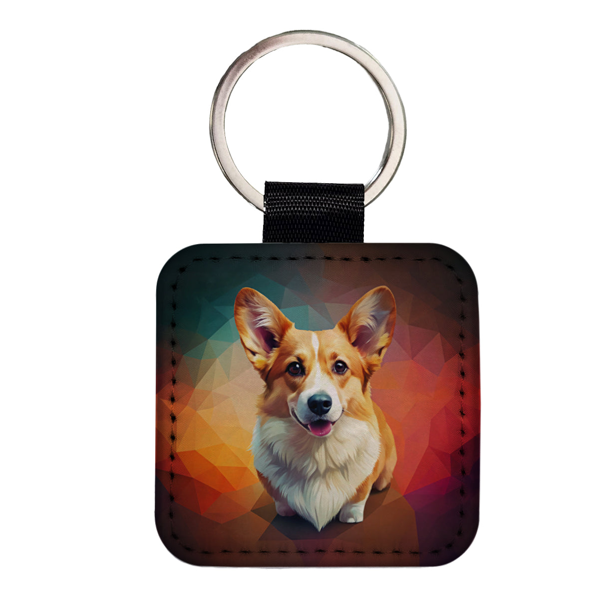 Pembroke Welsh Corgi Dog Contemporary Art Square Faux Leather Keychain