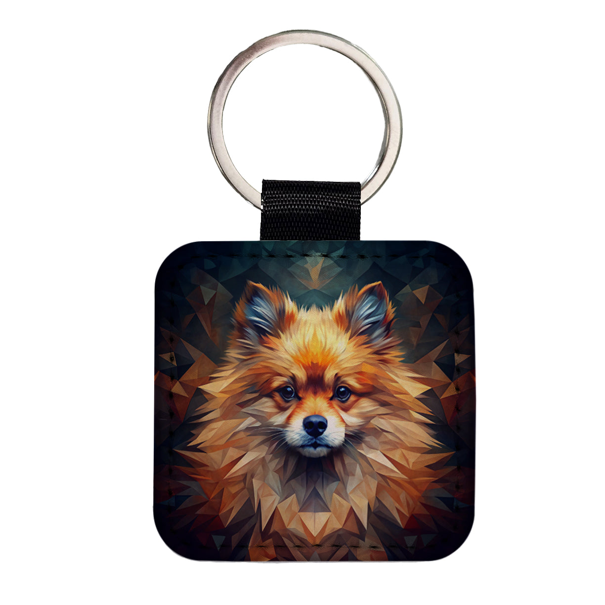 Pomeranian Dog Abstract Art Square Faux Leather Keychain