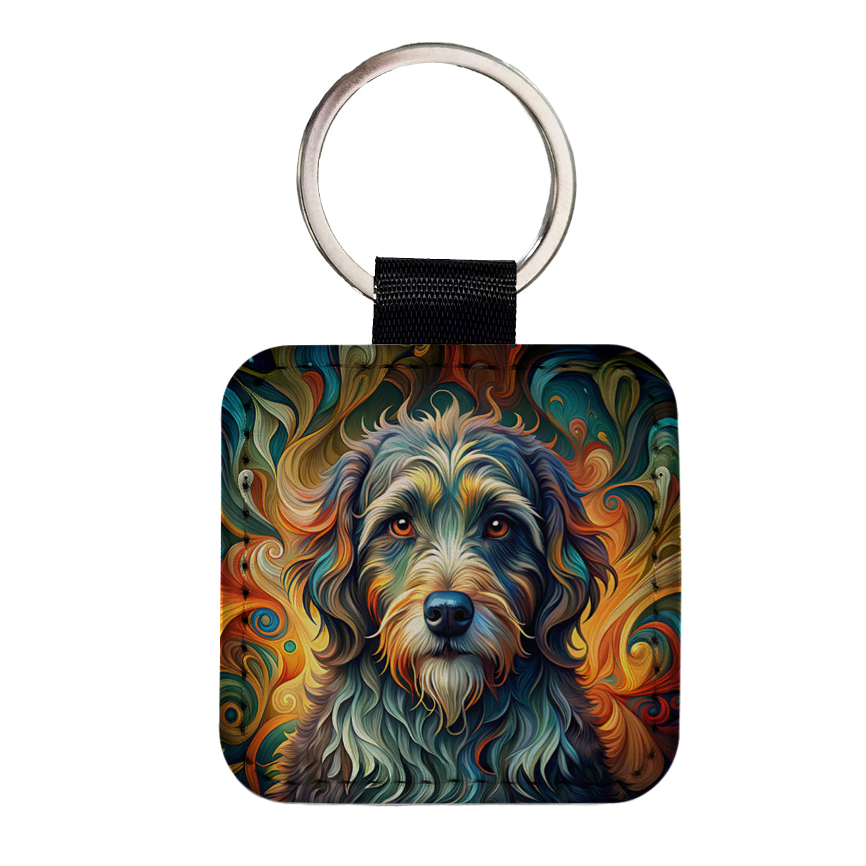 Portuguese Water Dog Abstract Stylized Art Square Faux Leather Keychain