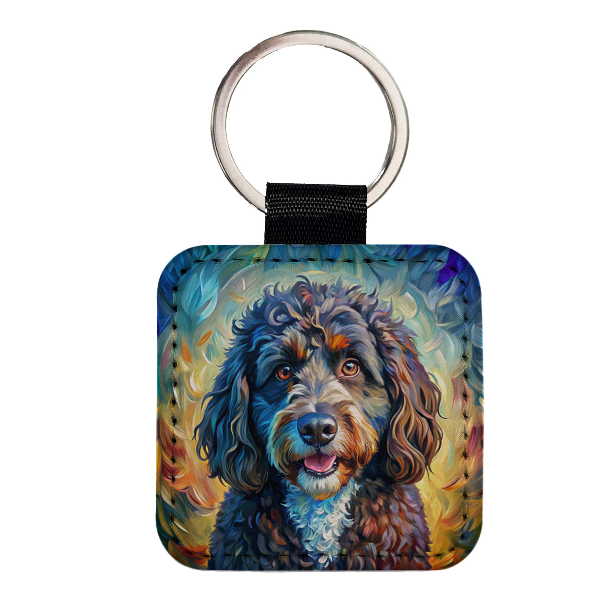 Portuguese Water Dog Expressionism Art Square Faux Leather Keychain