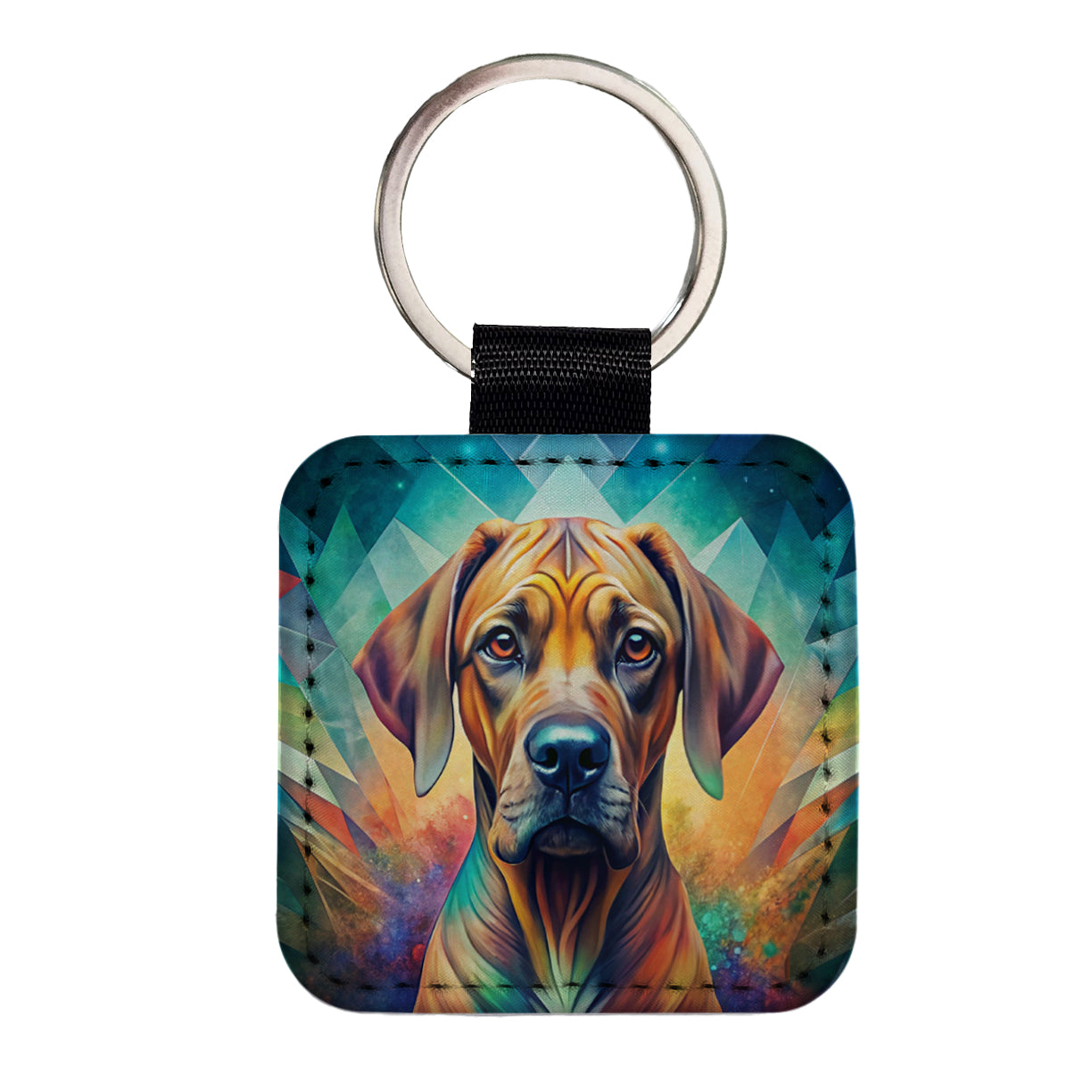 Rhodesian Ridgeback Dog Abstract Art Square Faux Leather Keychain