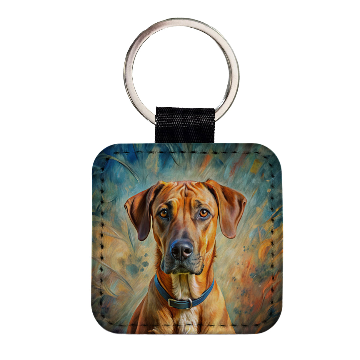 Rhodesian Ridgeback Dog Expressionism Art Square Faux Leather Keychain