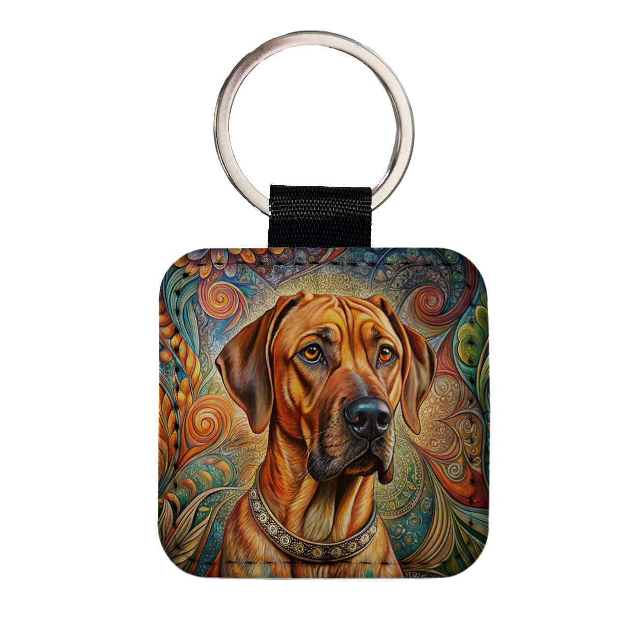 Rhodesian Ridgeback Dog French Bohemian Art Square Faux Leather Keychain