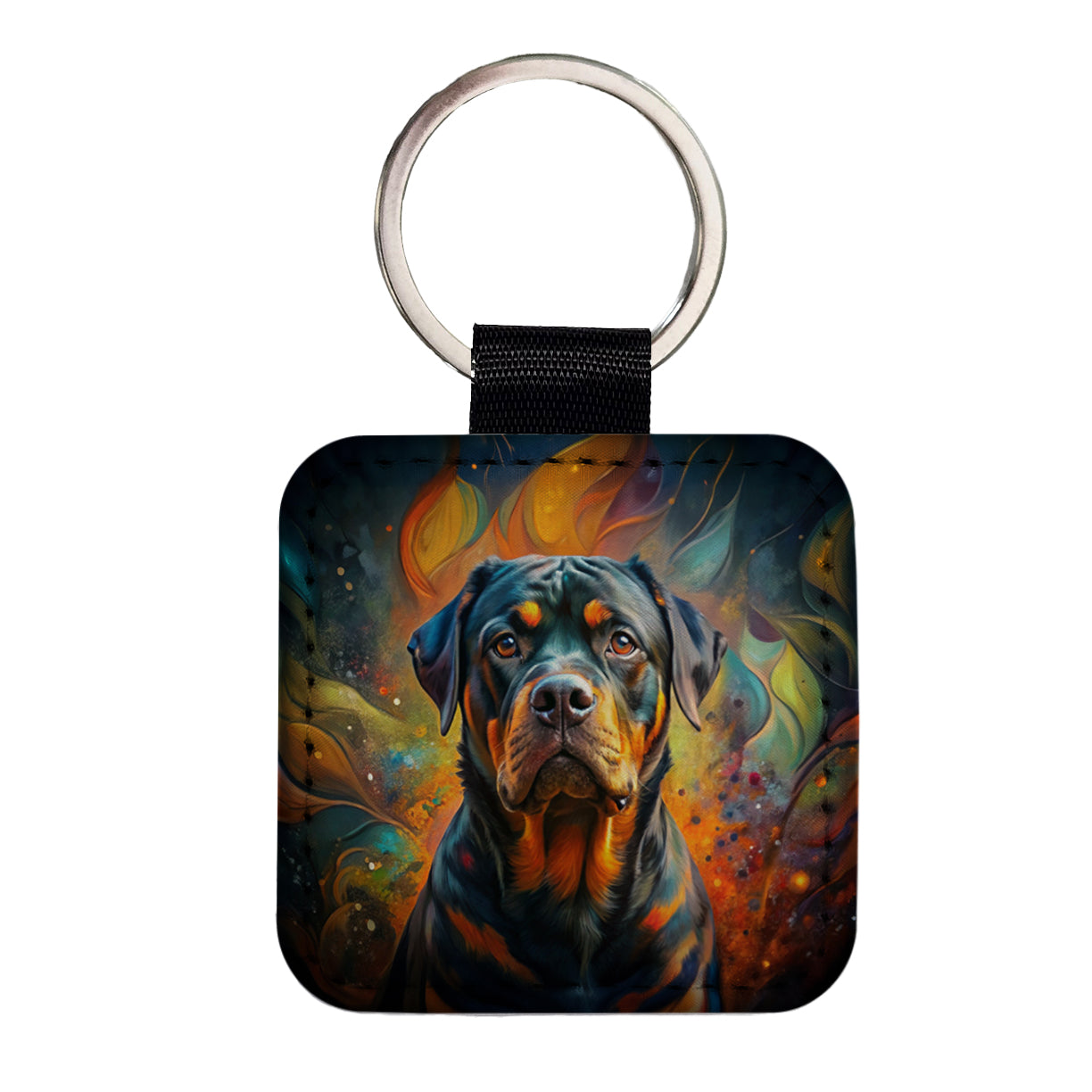 Rottweiler Dog Abstract Art Square Faux Leather Keychain