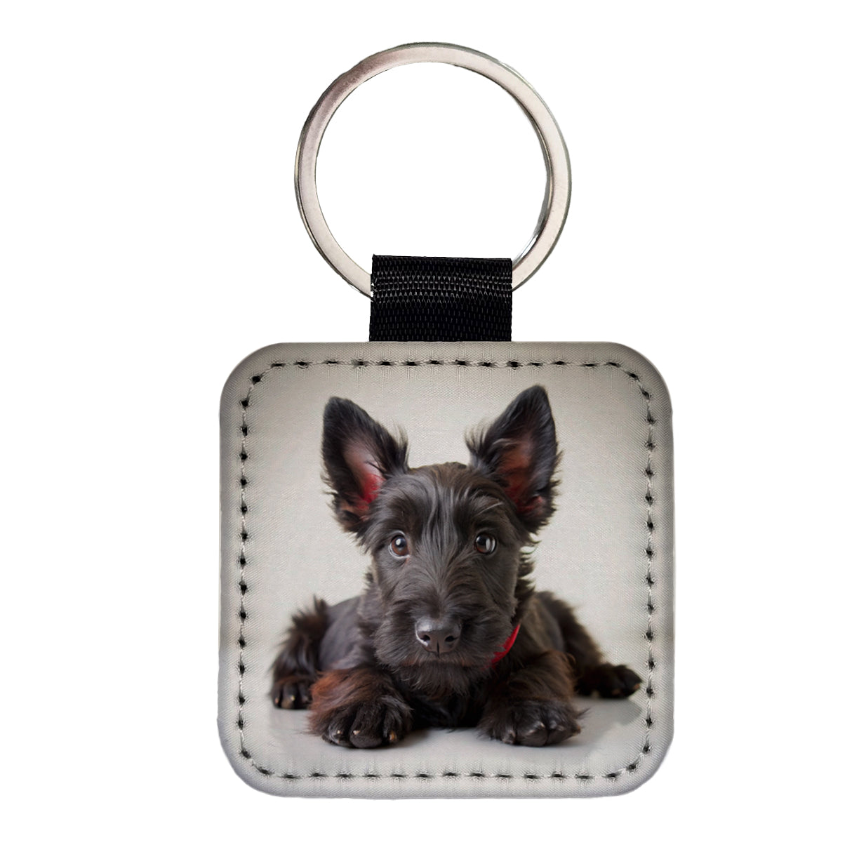 Scottish Terrier Dog Puppy Photo Square Faux Leather Keychain