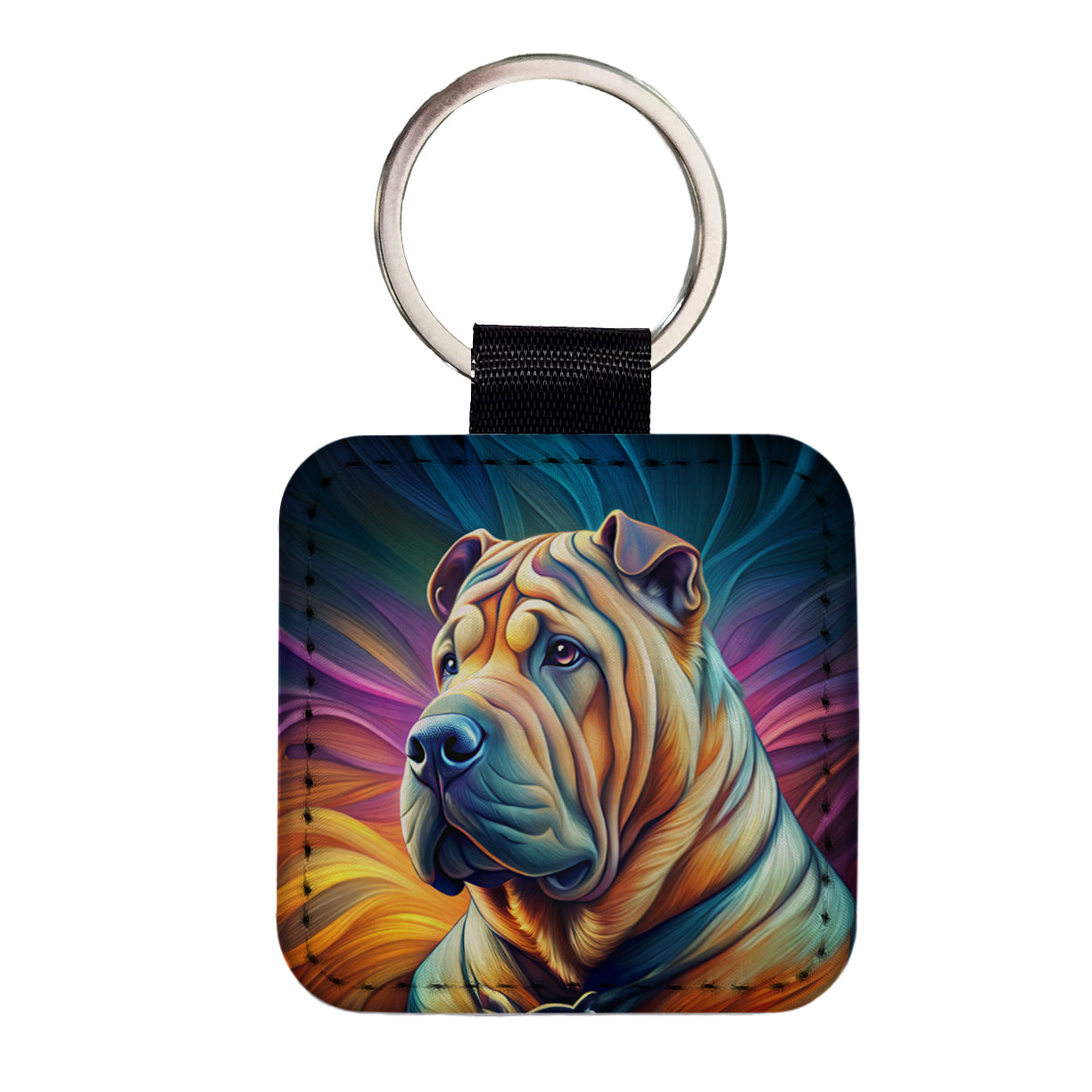 Shar Pei Dog Pop Art Square Faux Leather Keychain