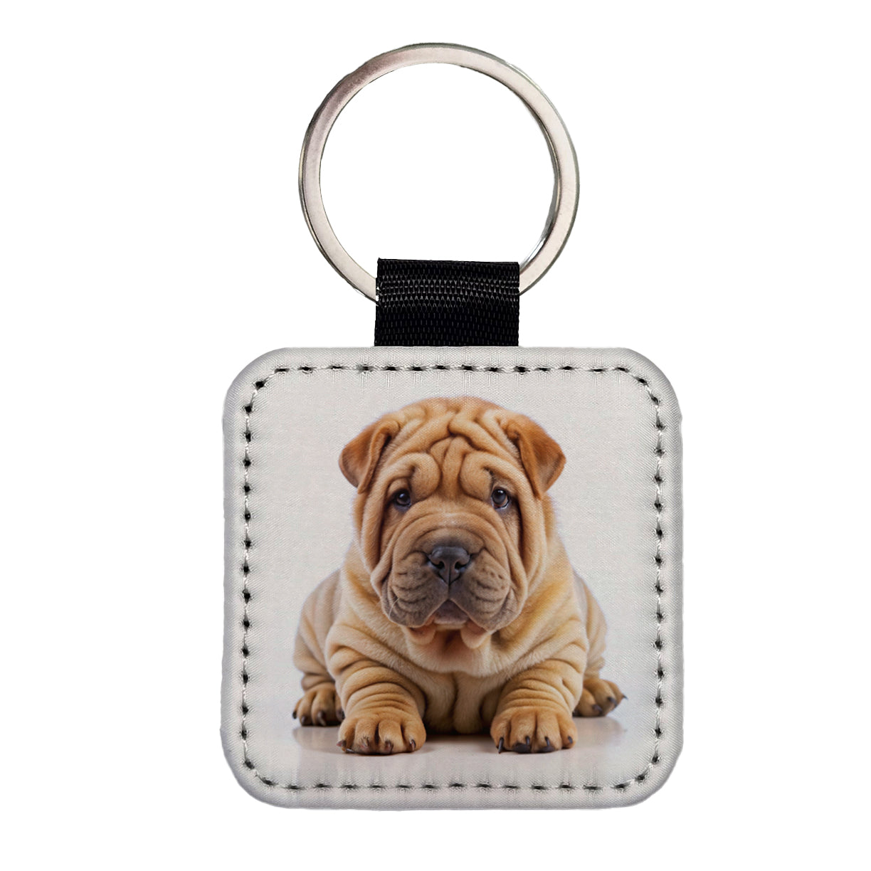 Shar Pei Dog Puppy Photo Square Faux Leather Keychain