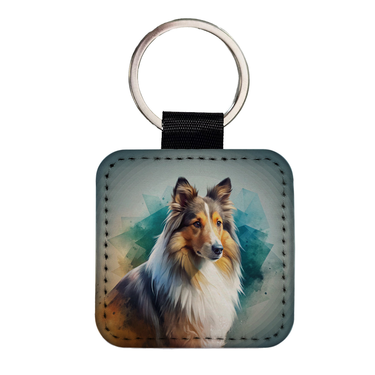 Shetland Sheepdog Sheltie Dog Contemporary Art Square Faux Leather Keychain