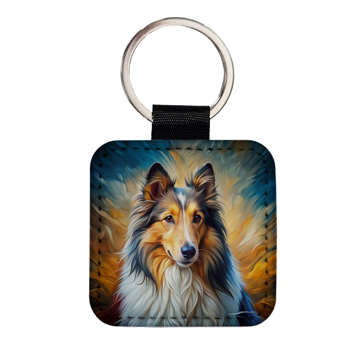 Shetland Sheepdog Sheltie Dog Expressionism Art Square Faux Leather Keychain