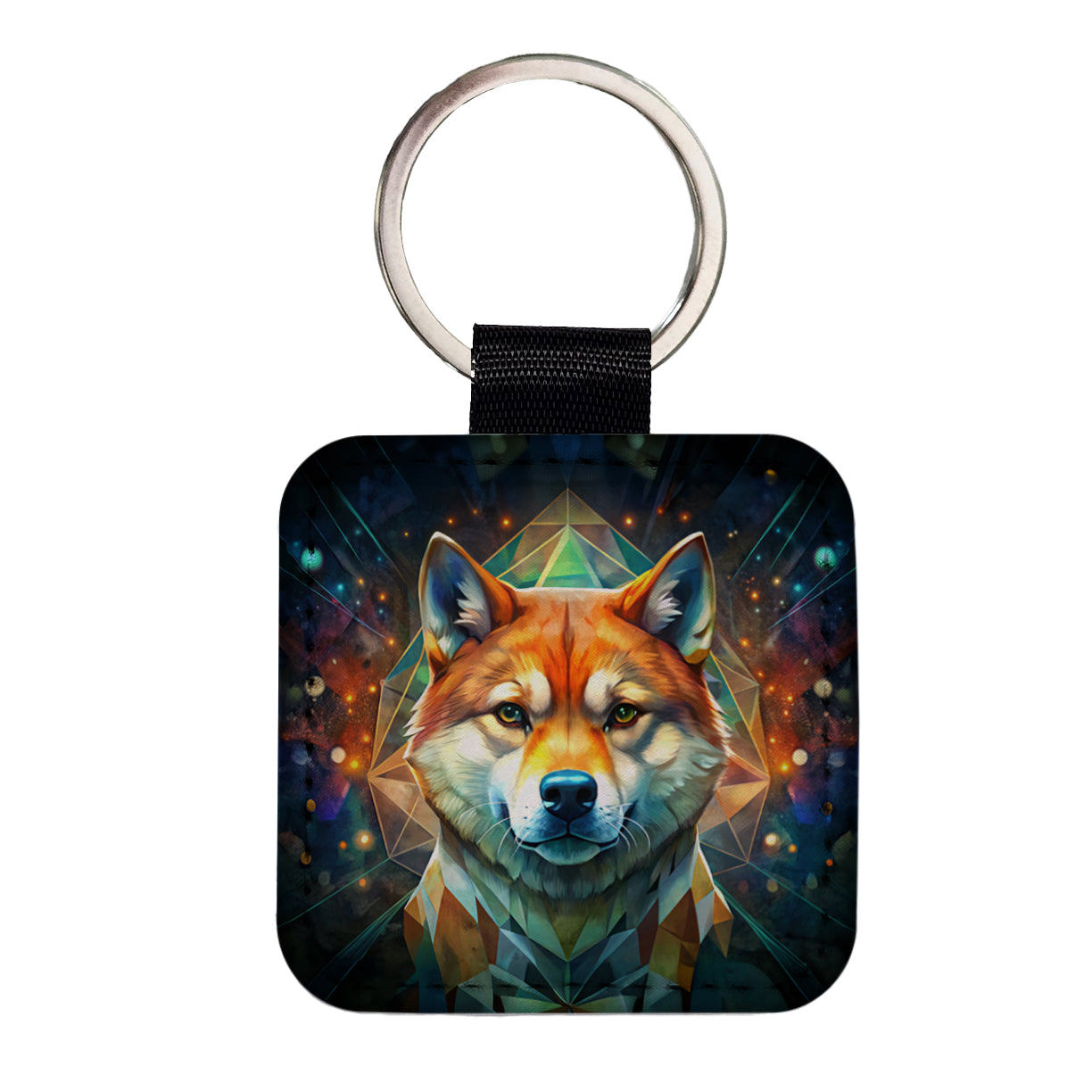 Shiba Inu Dog Abstract Art Square Faux Leather Keychain