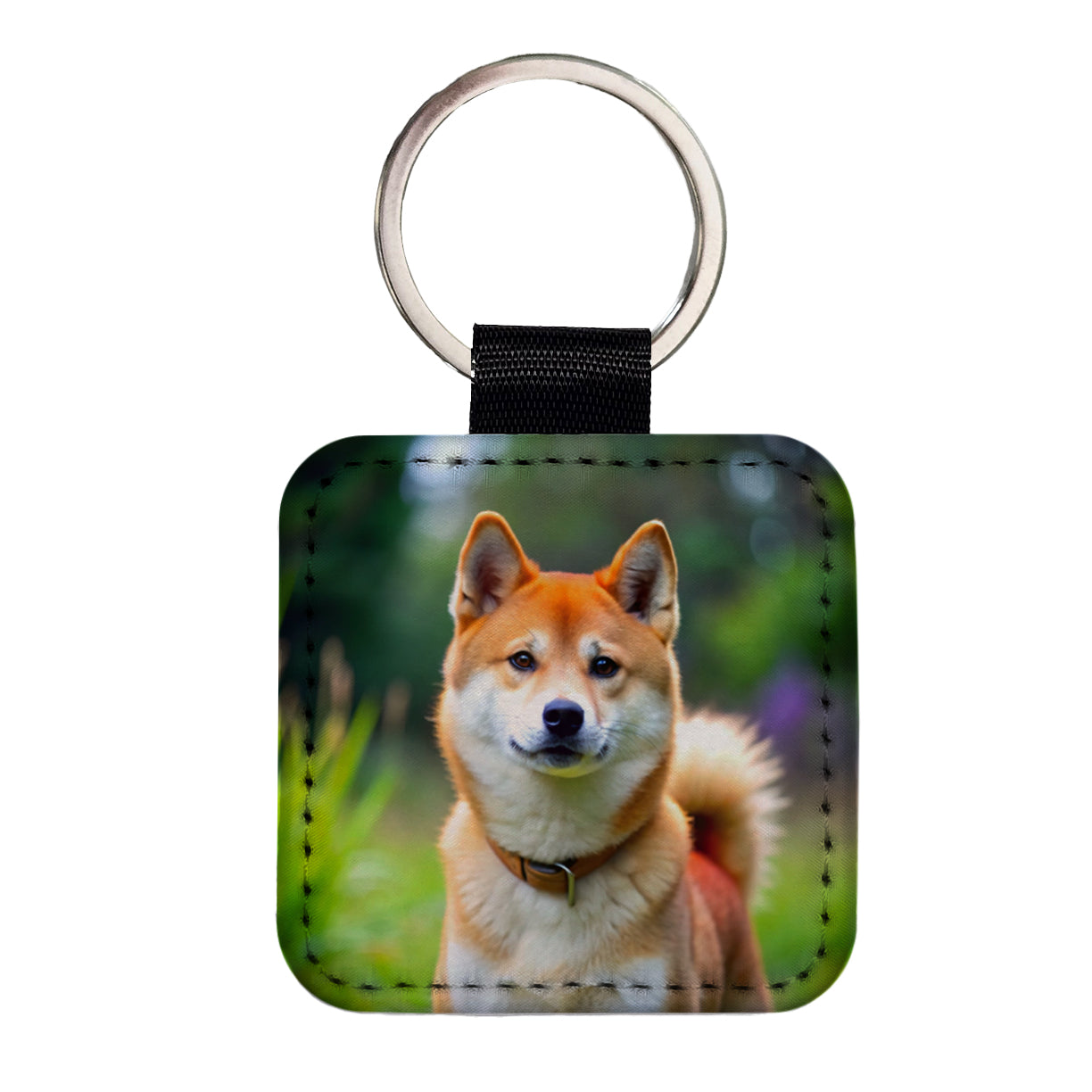 Shiba Inu Dog Photo Square Faux Leather Keychain