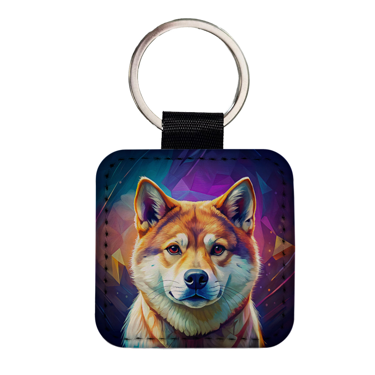 Shiba Inu Dog Pop Art Square Faux Leather Keychain