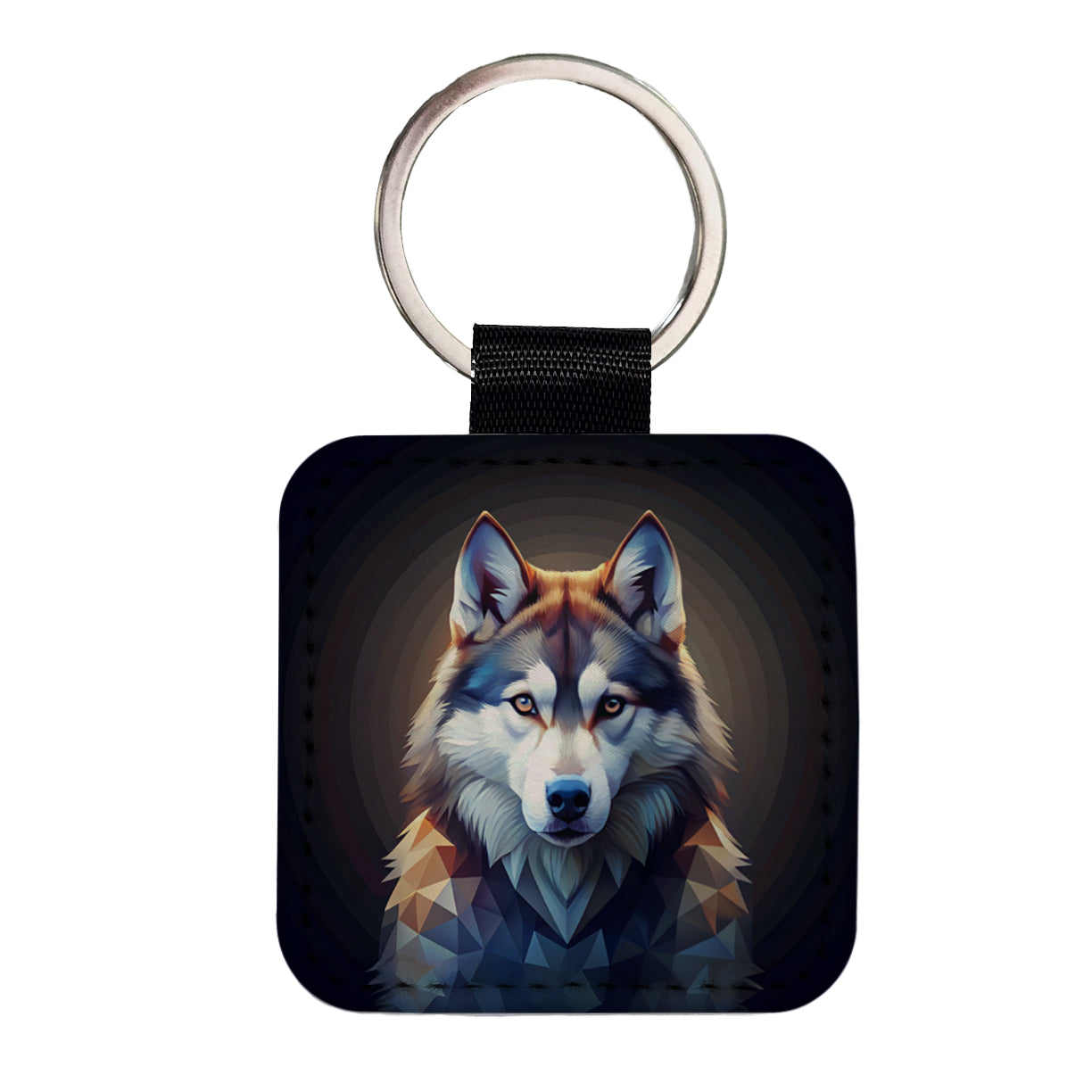 Siberian Husky Dog Abstract Stylized Art Square Faux Leather Keychain