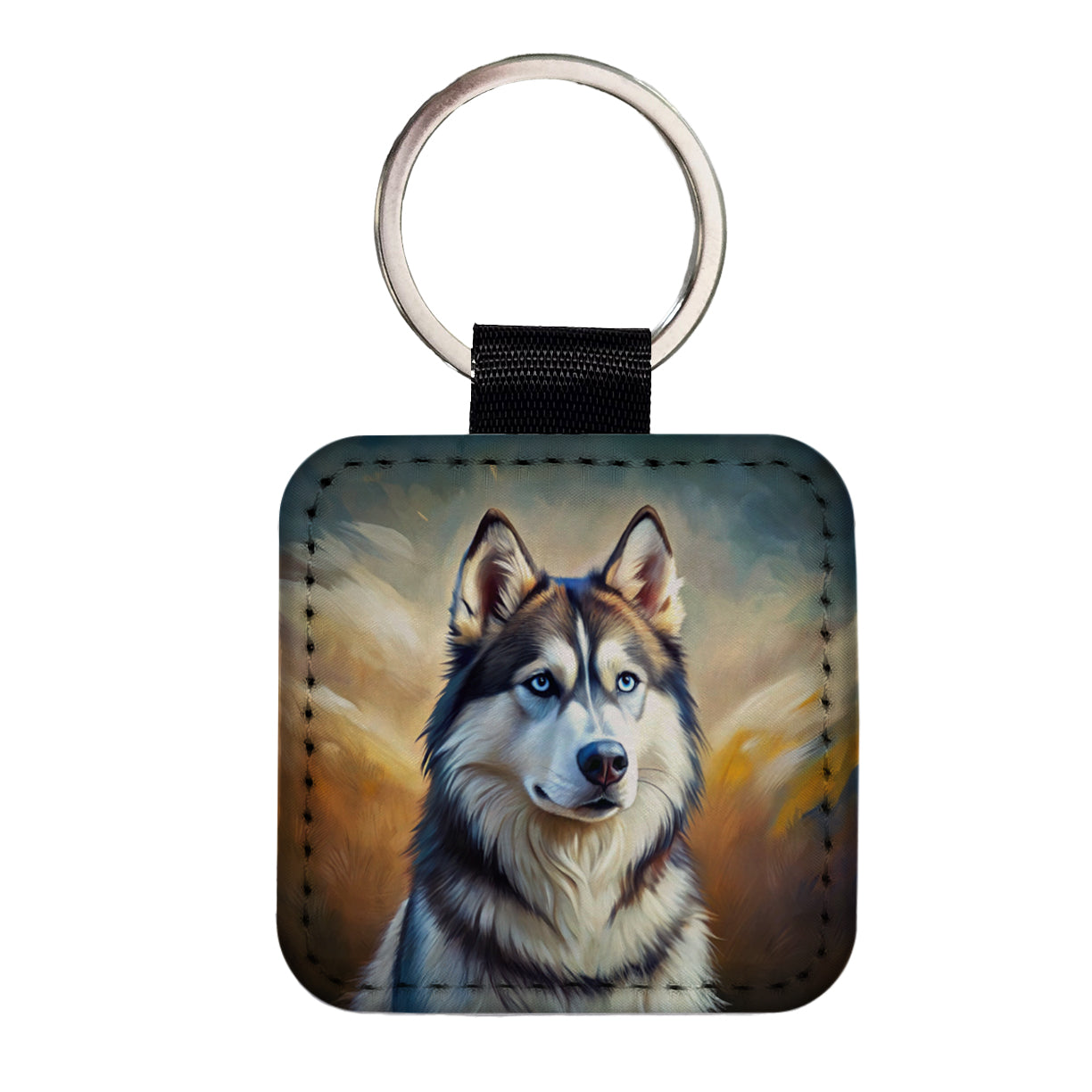 Siberian Husky Dog Expressionism Art Square Faux Leather Keychain
