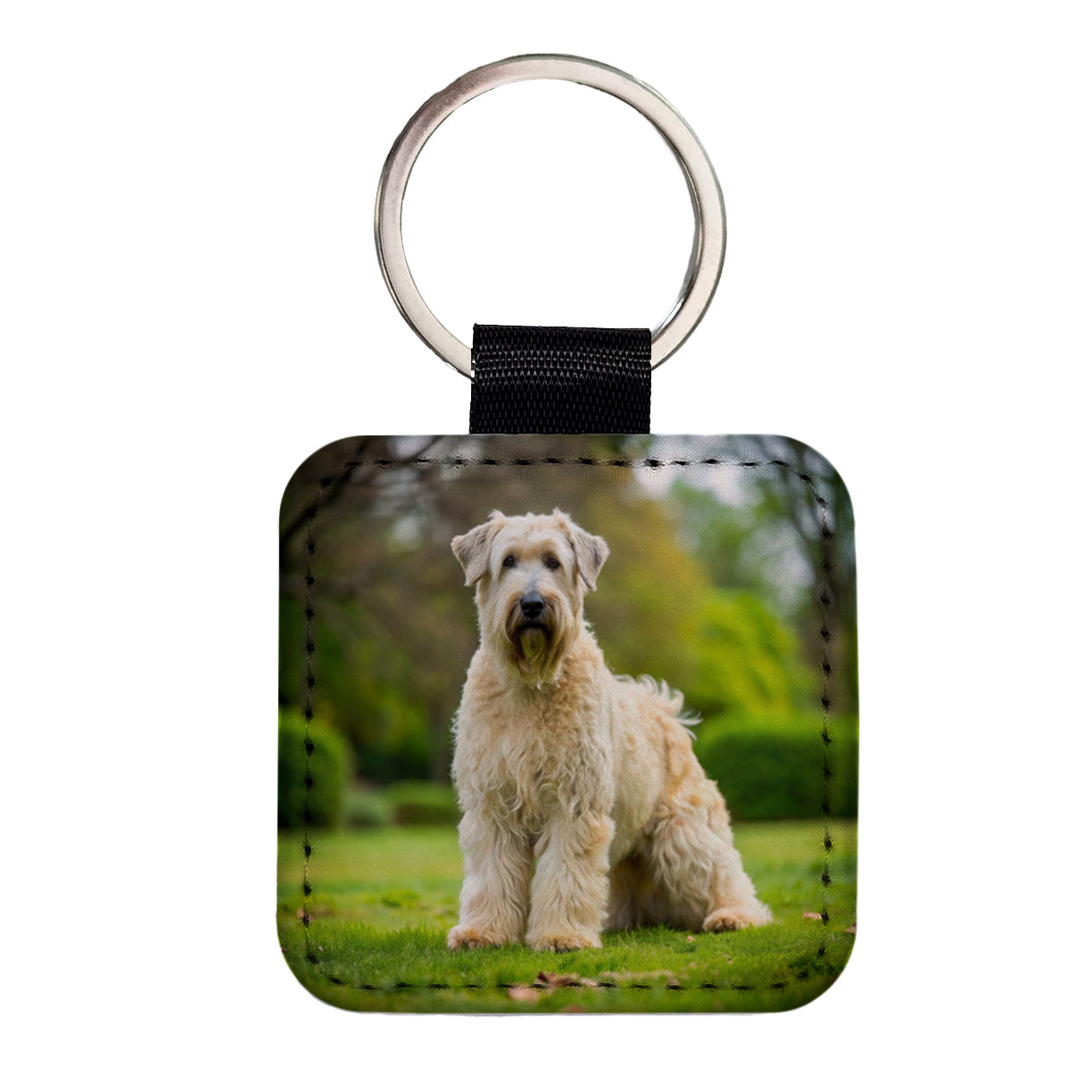 Soft Coated Wheaten Terrier Dog Photo Square Faux Leather Keychain
