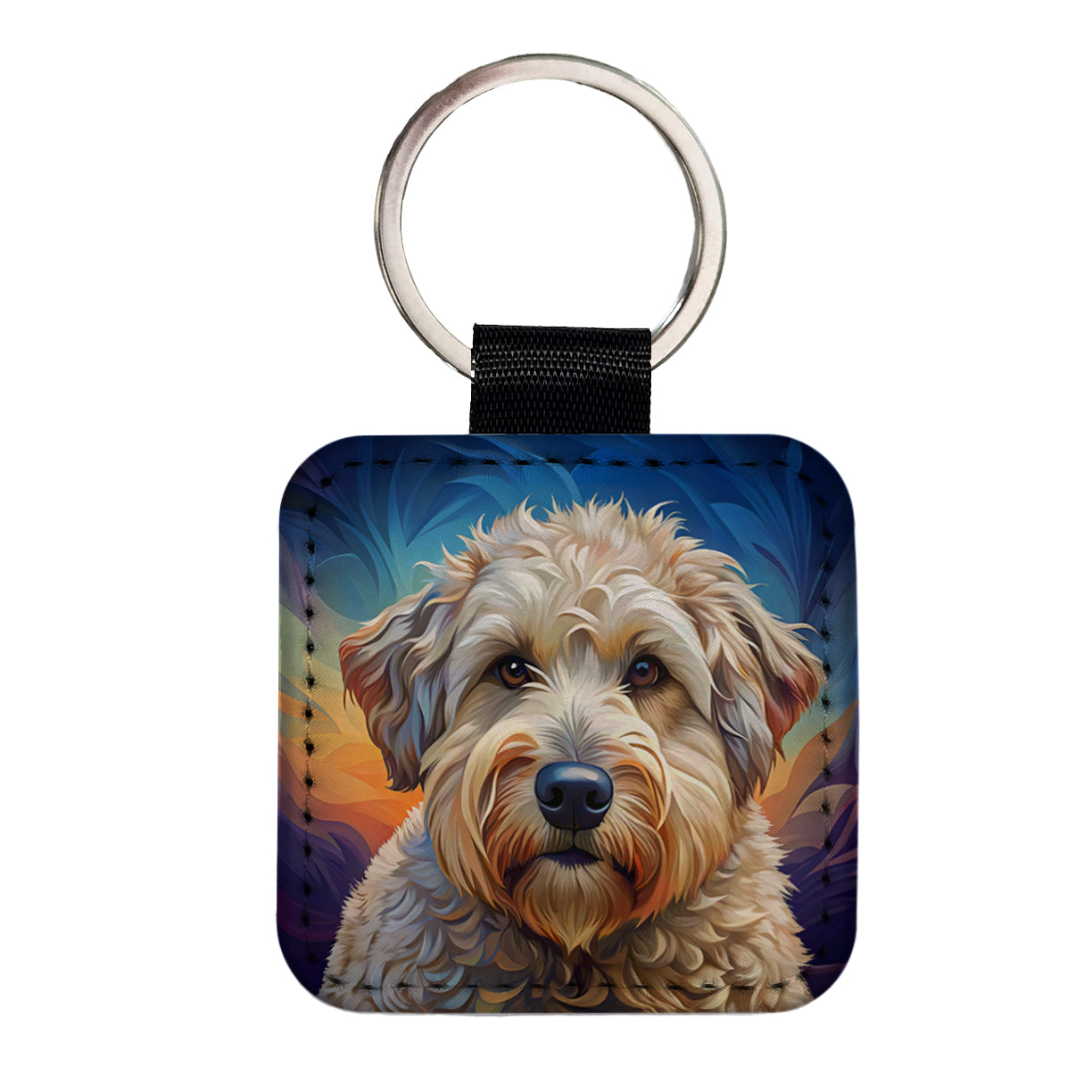 Soft Coated Wheaten Terrier Dog Pop Art Square Faux Leather Keychain