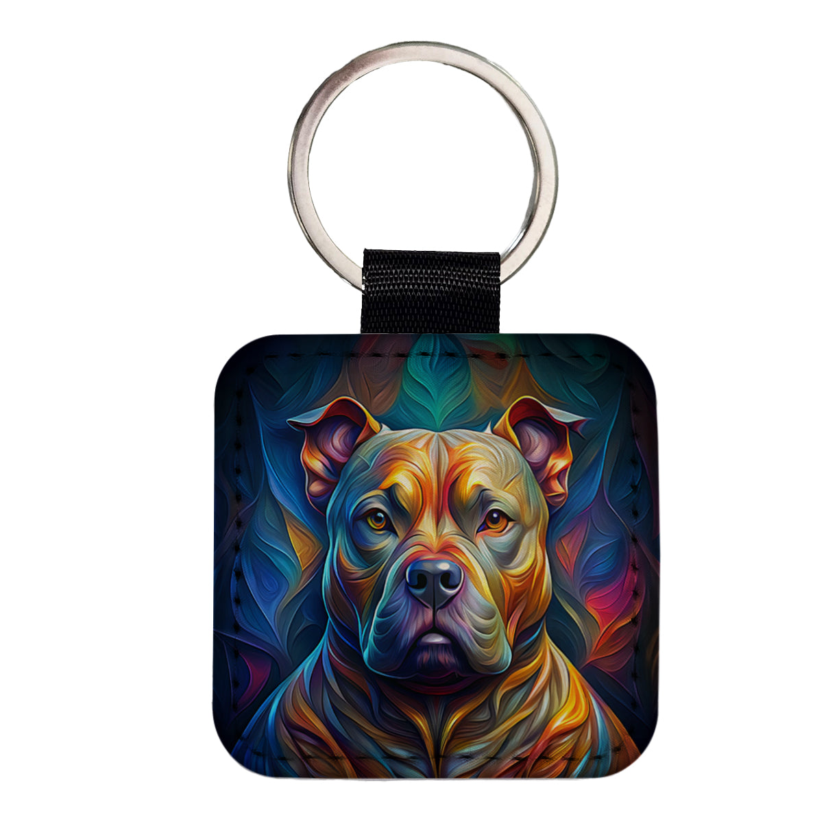 Staffordshire Bull Terrier Staffy Dog Abstract Stylized Art Square Faux Leather Keychain