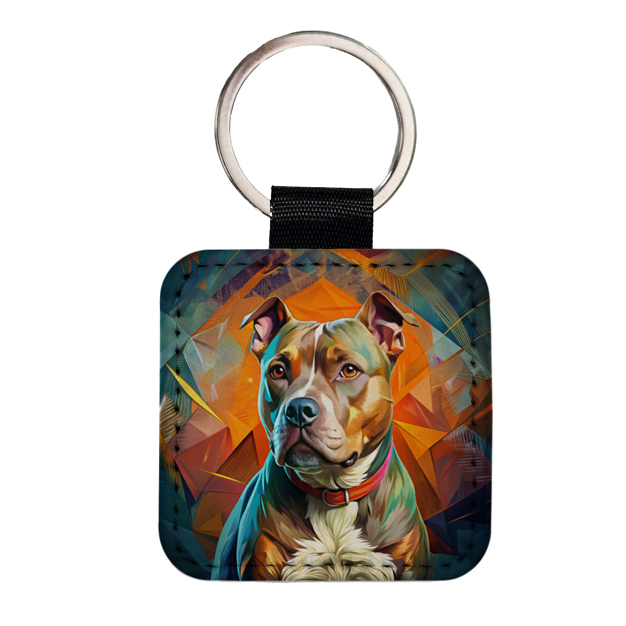 Staffordshire Bull Terrier Staffy Dog Contemporary Art Square Faux Leather Keychain