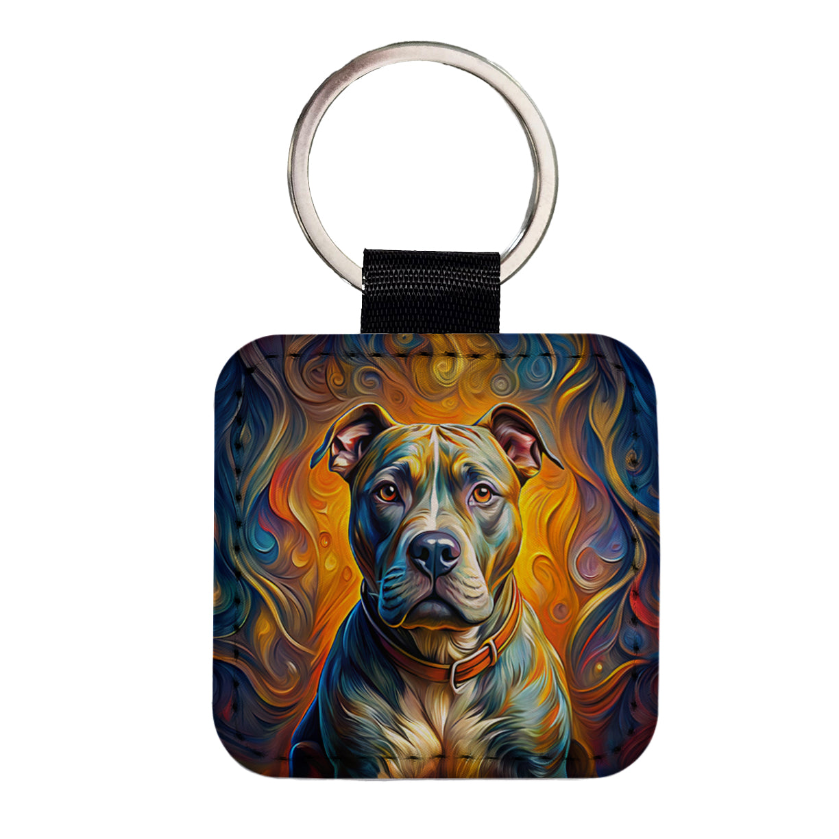 Staffordshire Bull Terrier Staffy Dog Expressionism Art Square Faux Leather Keychain
