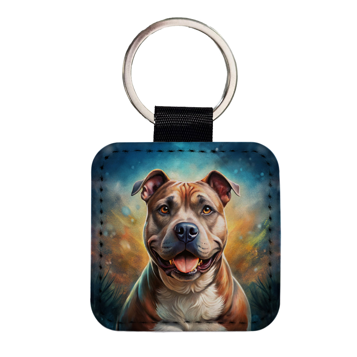 Staffordshire Bull Terrier Staffy Dog Illustration Square Faux Leather Keychain