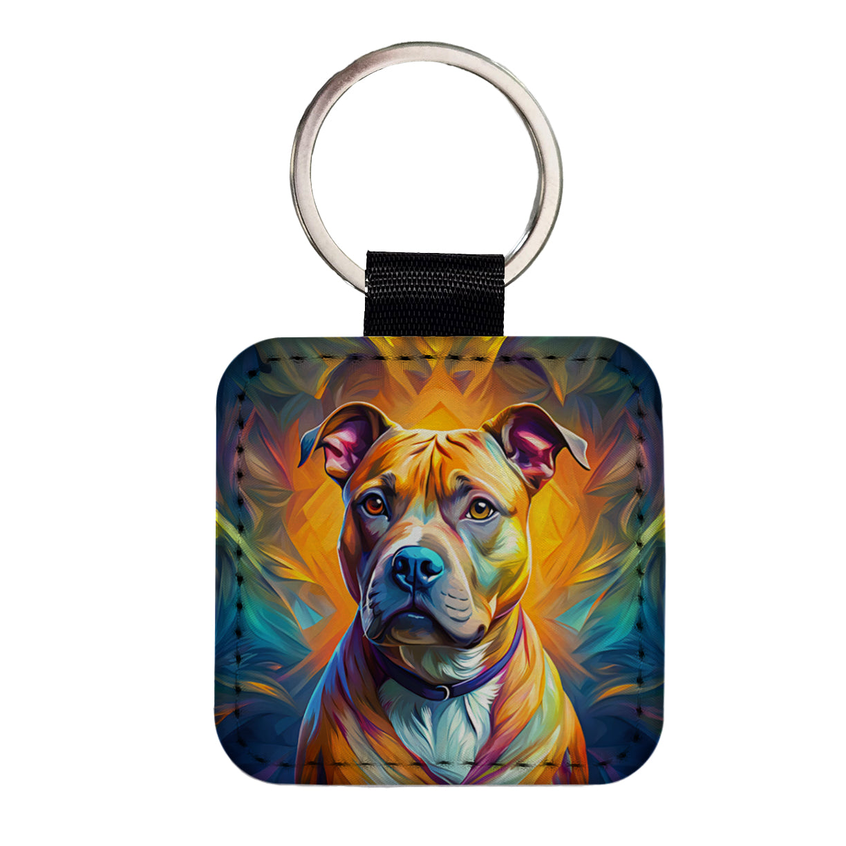 Staffordshire Bull Terrier Staffy Dog Pop Art Square Faux Leather Keychain