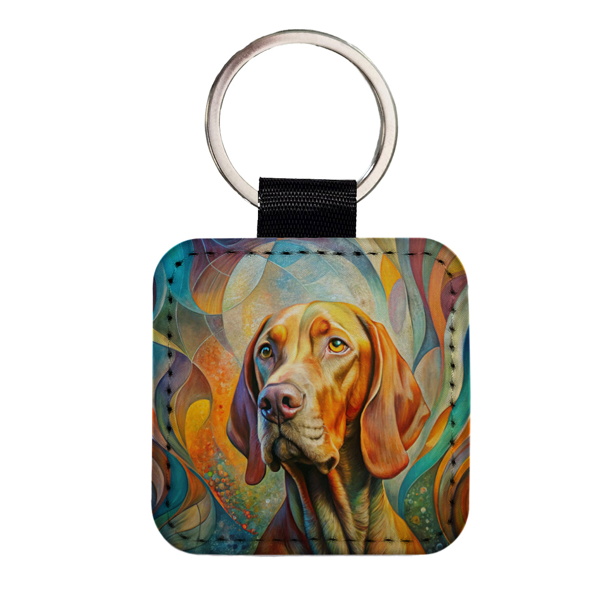 Vizsla Dog Abstract Art Square Faux Leather Keychain