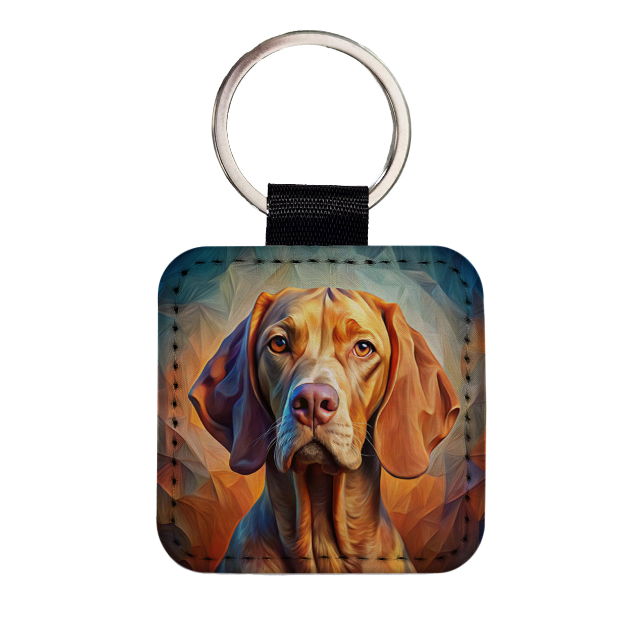 Vizsla Dog Abstract Stylized Art Square Faux Leather Keychain