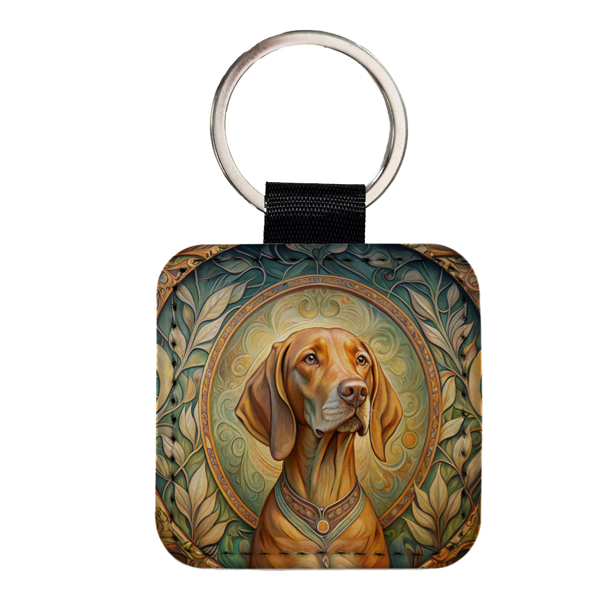 Vizsla Dog Art Nouveau Square Faux Leather Keychain