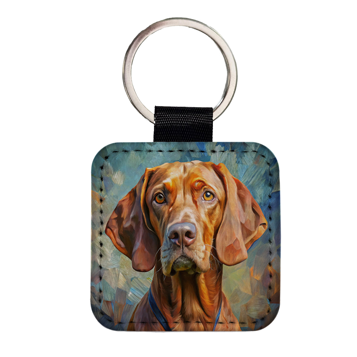 Vizsla Dog Expressionism Art Square Faux Leather Keychain