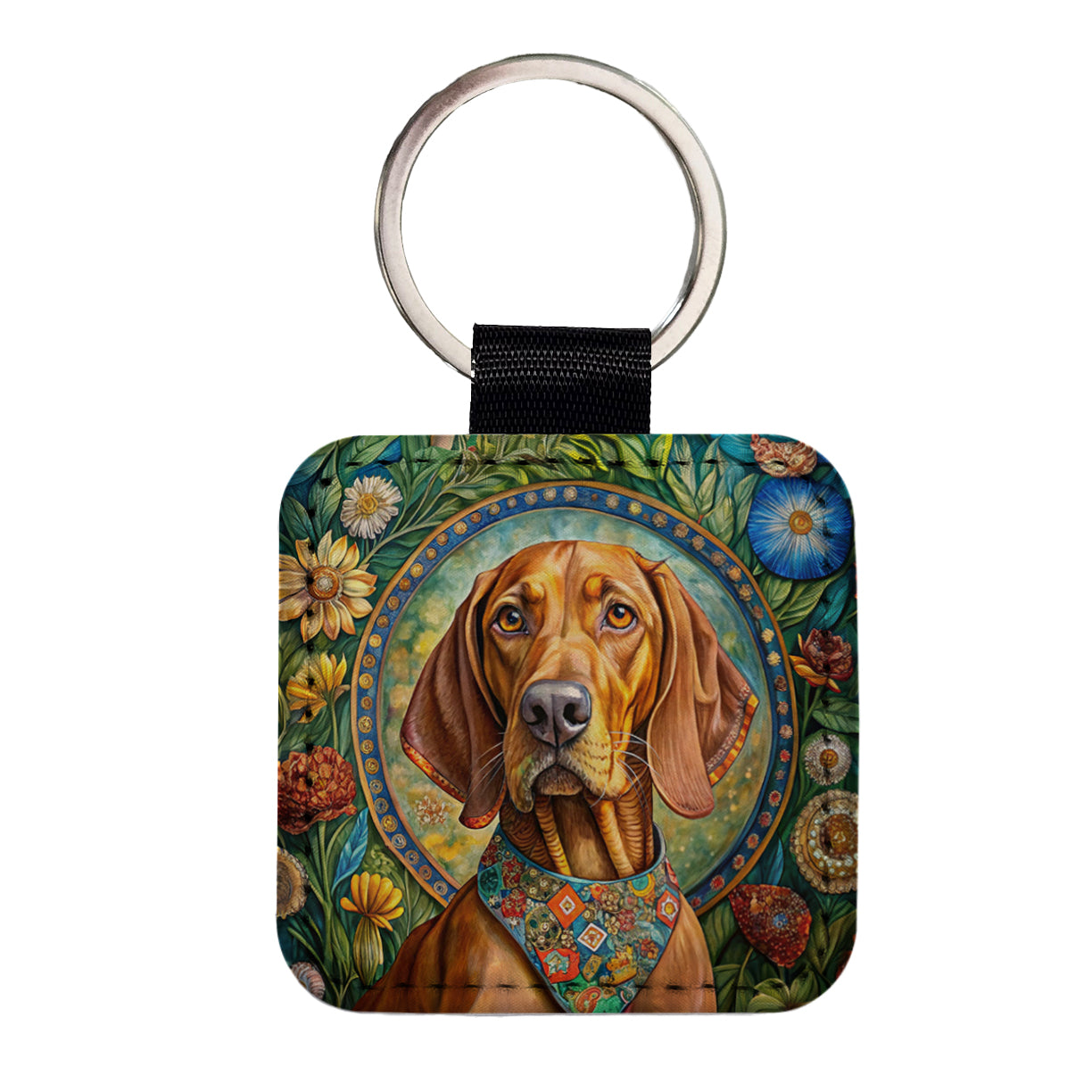Vizsla Dog French Bohemian Art Square Faux Leather Keychain
