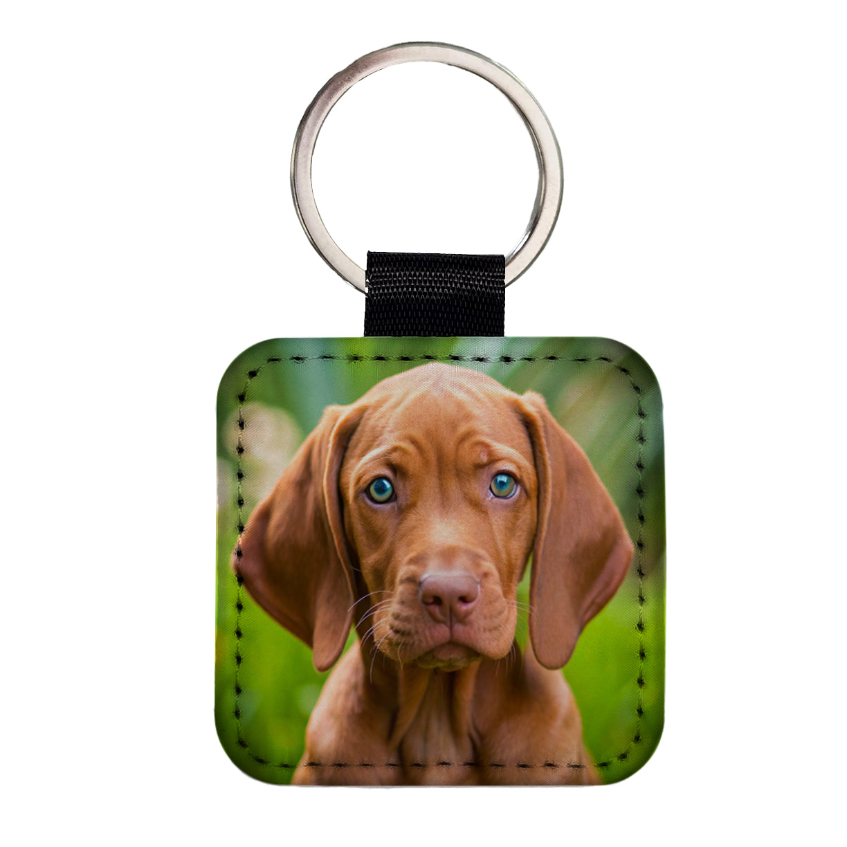 Vizsla Dog Puppy Photo Square Faux Leather Keychain