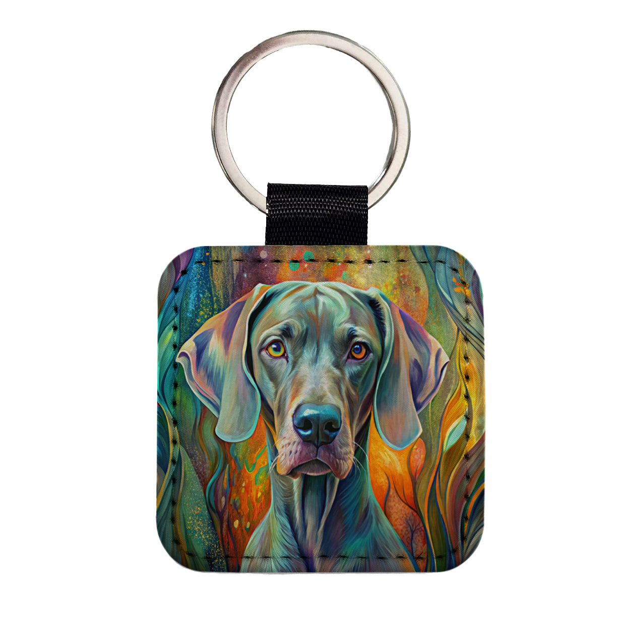 Weimaraner Dog Abstract Art Square Faux Leather Keychain