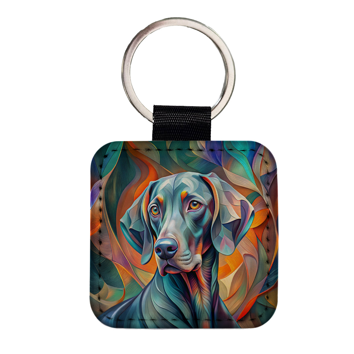 Weimaraner Dog Abstract Stylized Art Square Faux Leather Keychain