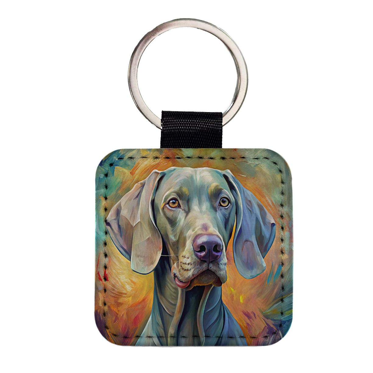 Weimaraner Dog Expressionism Art Square Faux Leather Keychain