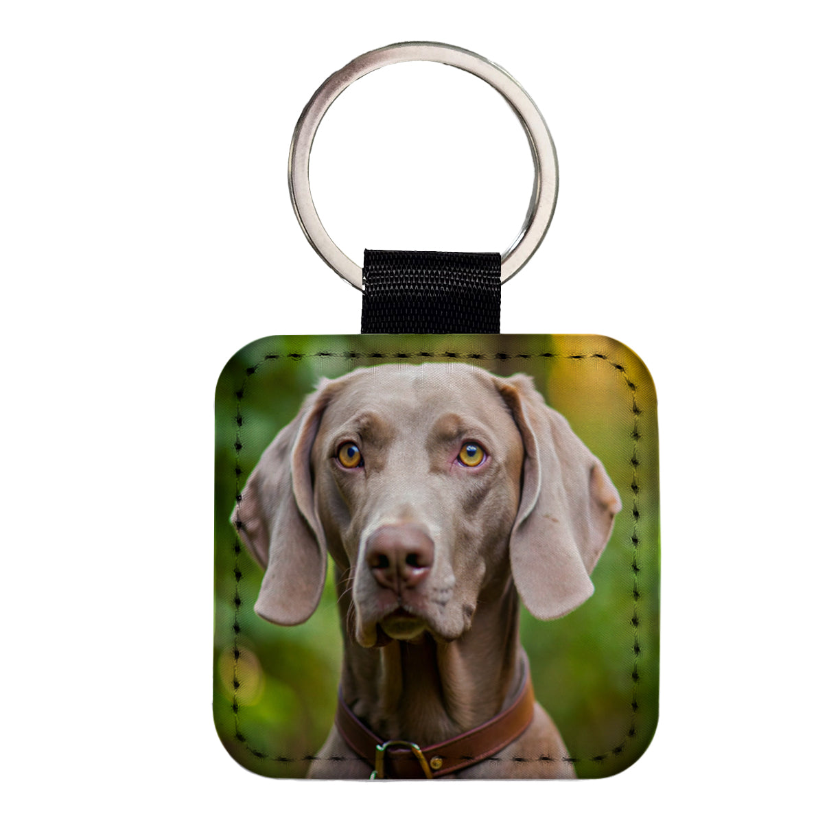 Weimaraner Dog Photo Square Faux Leather Keychain