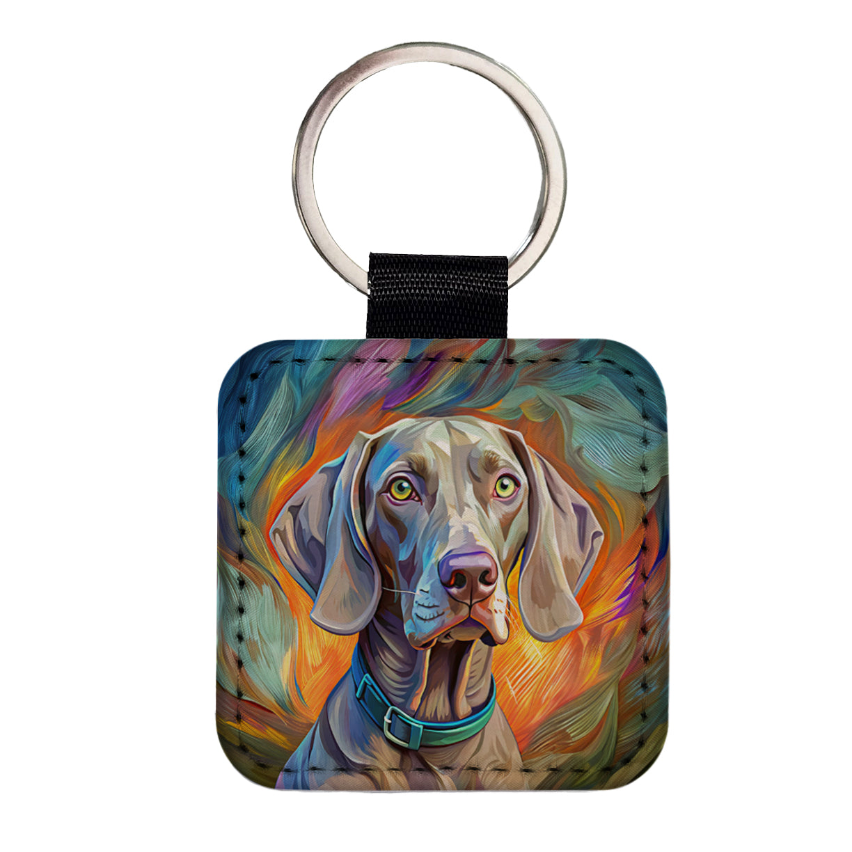 Weimaraner Dog Pop Art Square Faux Leather Keychain