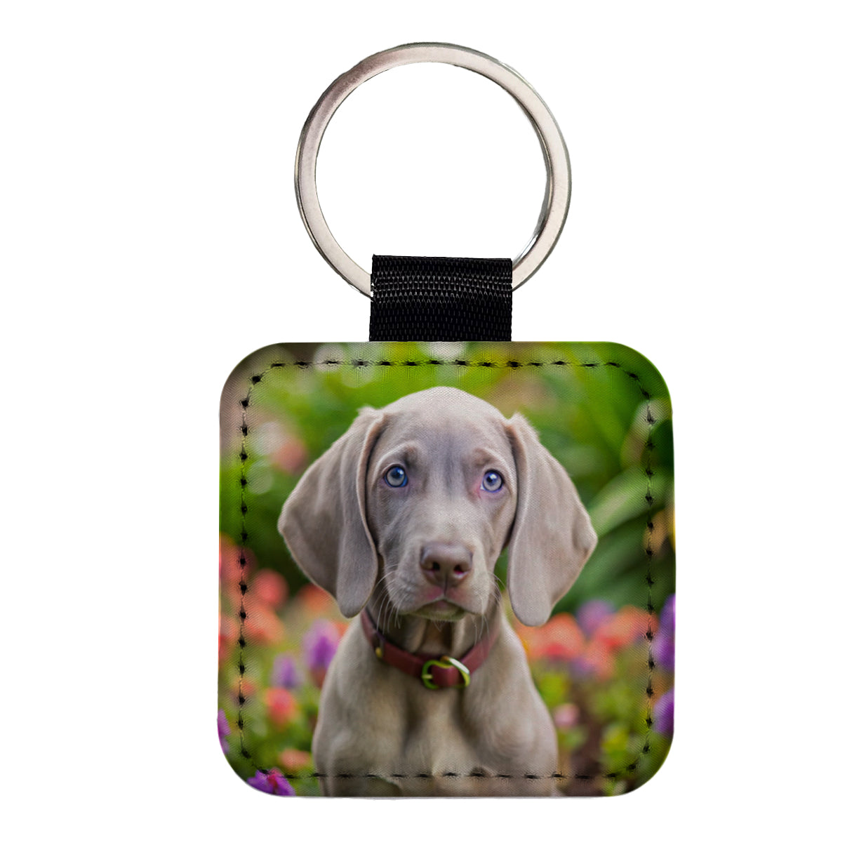 Weimaraner Dog Puppy Photo Square Faux Leather Keychain