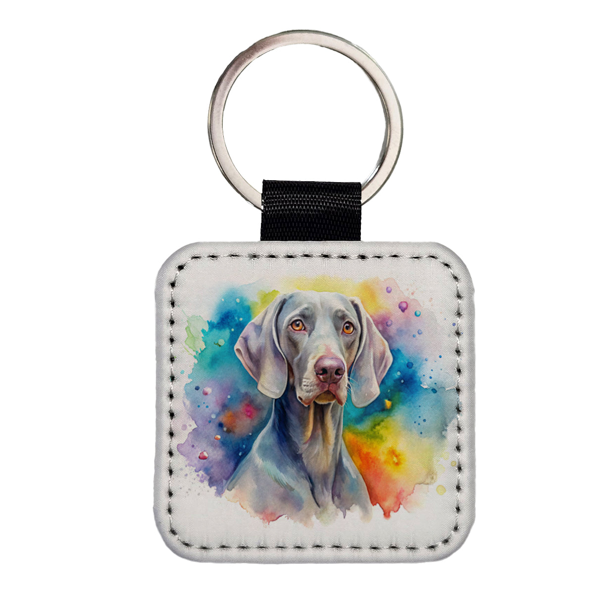 Weimaraner Dog Watercolor Style Square Faux Leather Keychain