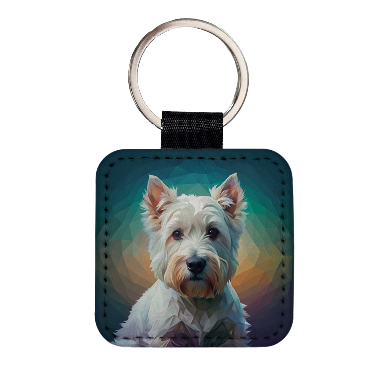 West Highland White Terrier Westie Abstract Stylized Art Square Faux Leather Keychain