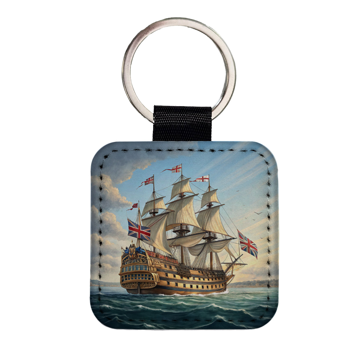18th Century Warship British Sailing Ship Of The Line Square Faux Leather Keychain
