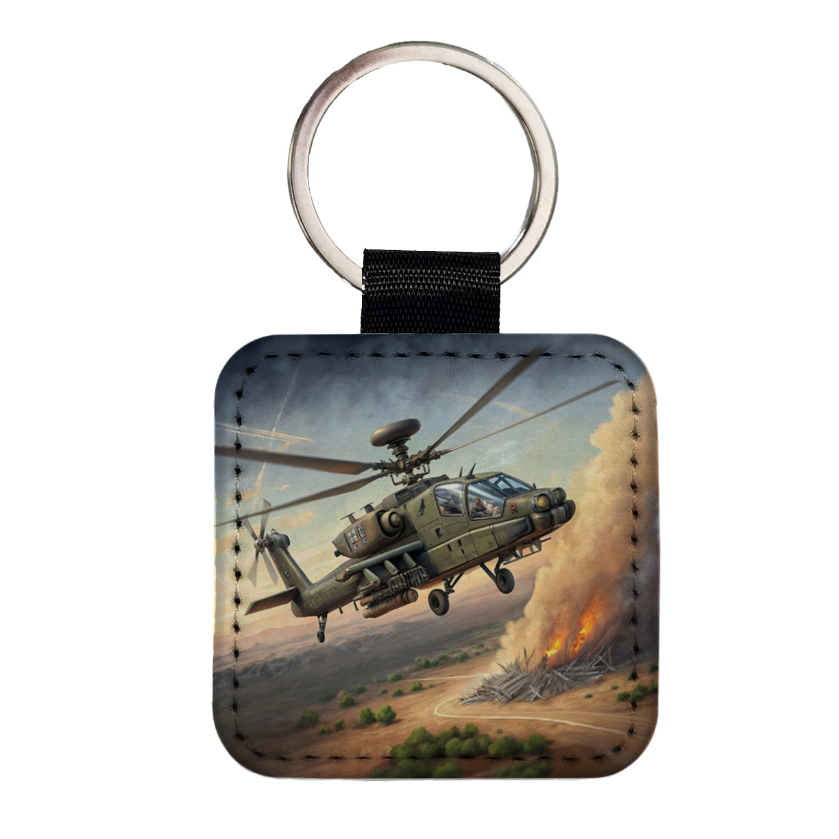 Apache AH-64 Attack Helicopter US Army Square Faux Leather Keychain