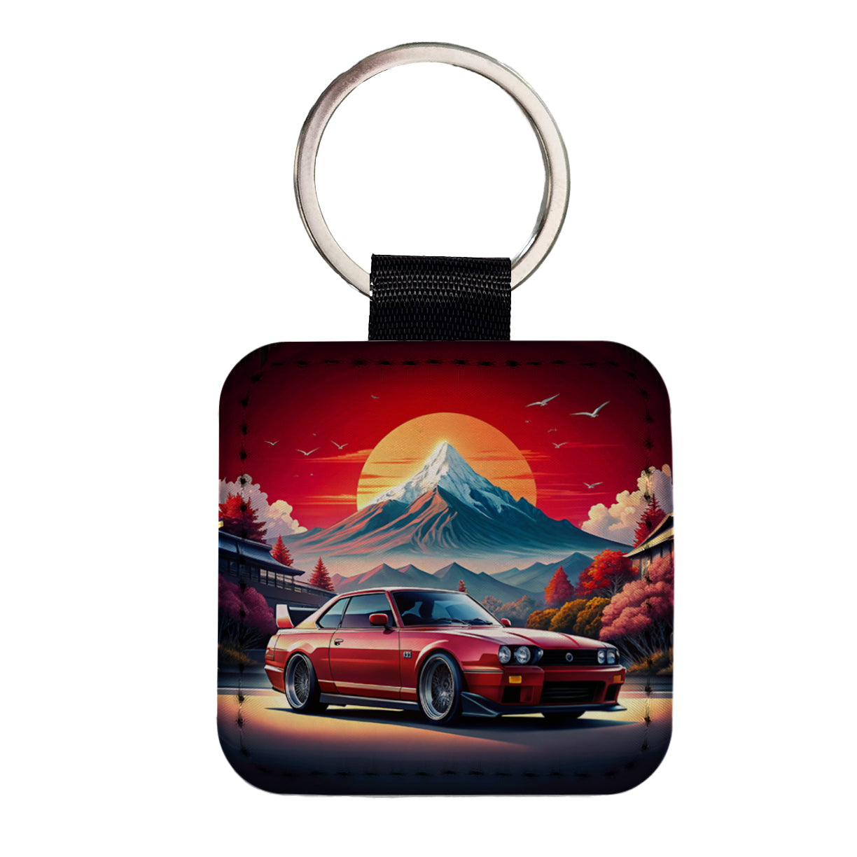 Japanese JDM Car Art Square Faux Leather Keychain