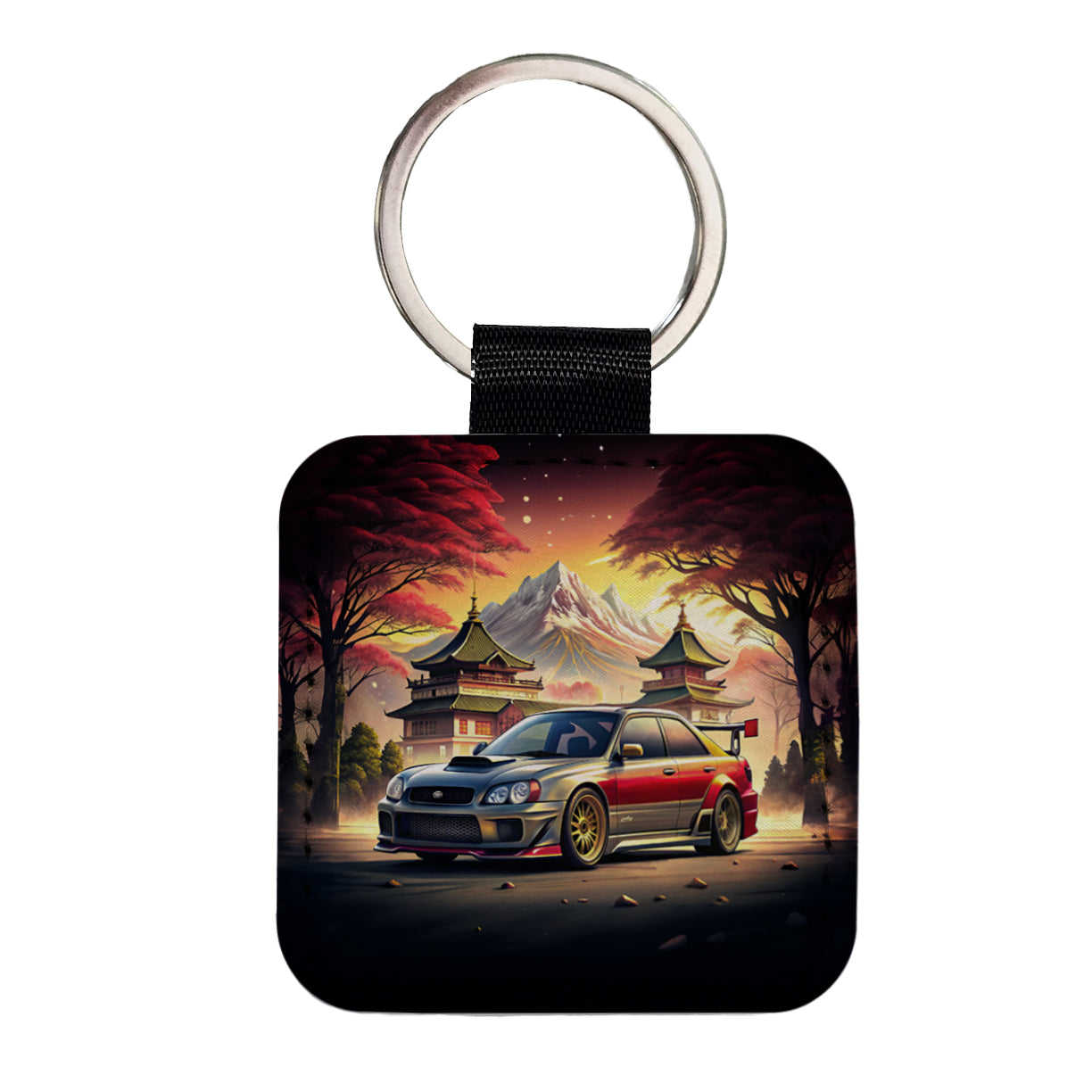 Japanese JDM Tuner Car Art Landscape Square Faux Leather Keychain