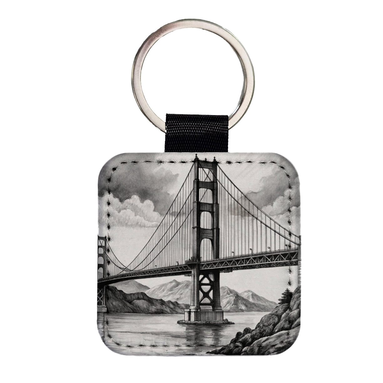 Sketch Of Golden Gate Bridge San Francisco California Square Faux Leather Keychain
