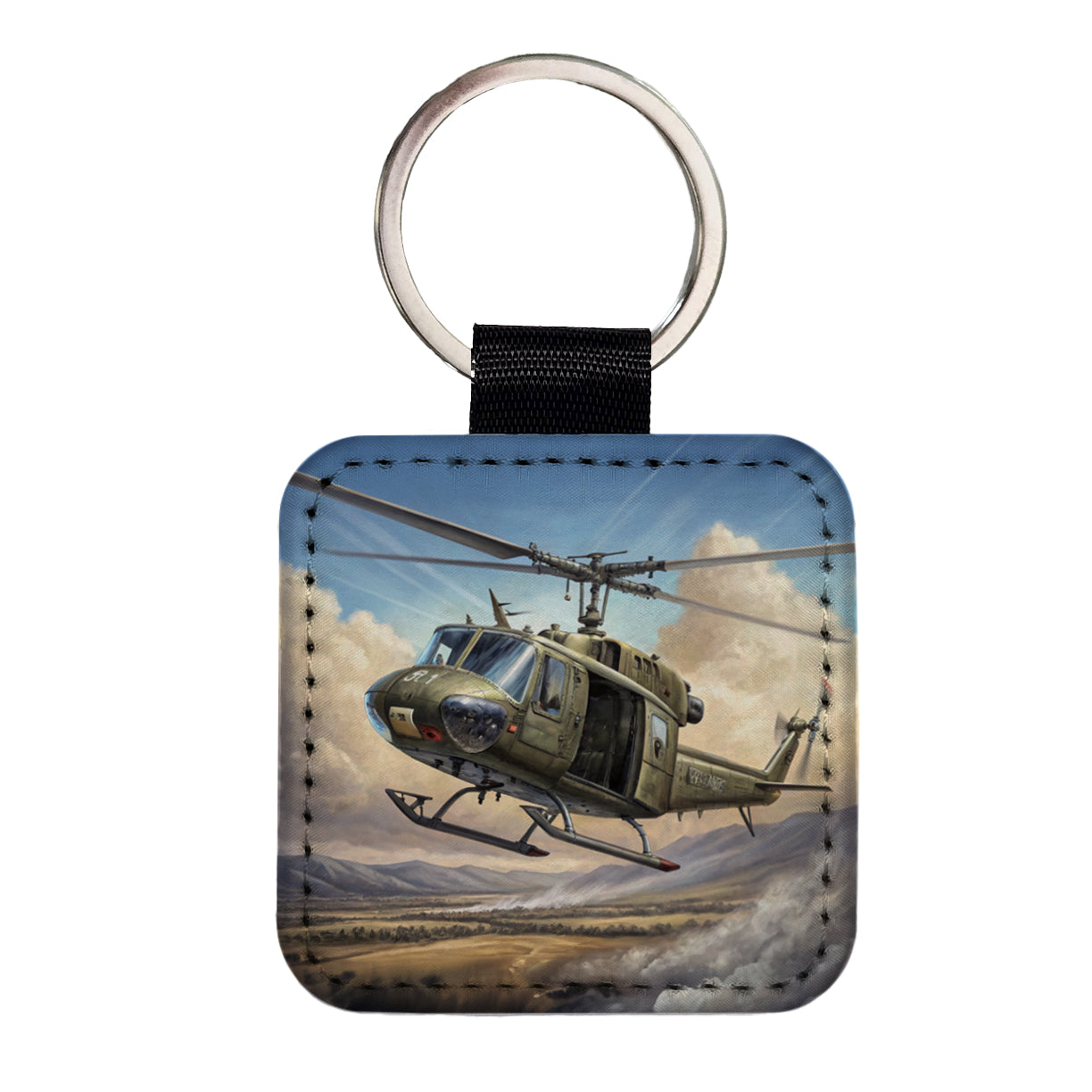 UH-1 Iroquois Huey Helicopter Vietnam War Era Square Faux Leather Keychain