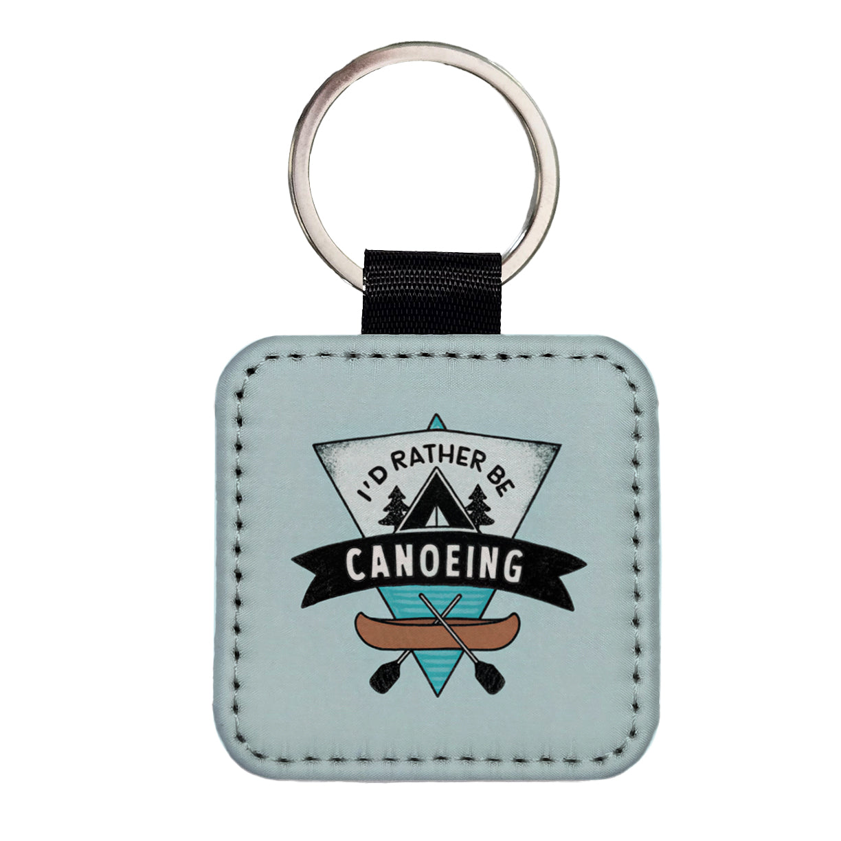 I'd Rather Be Canoeing Square Faux Leather Keychain