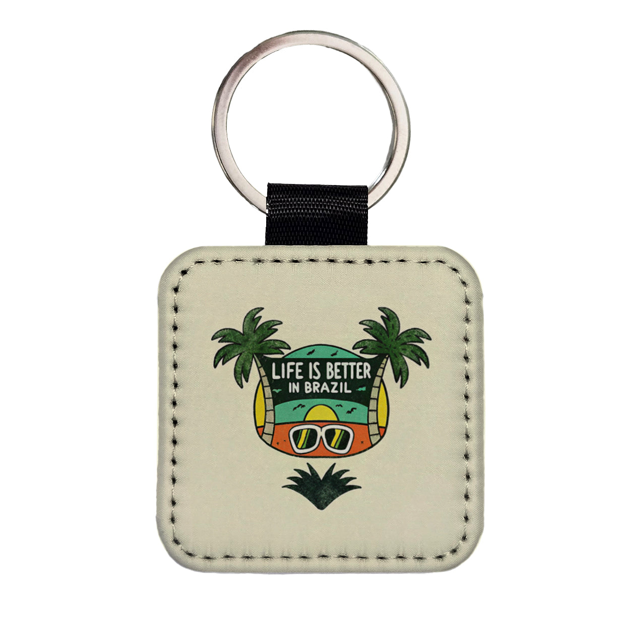 Life Is Better In Brazil Square Faux Leather Keychain