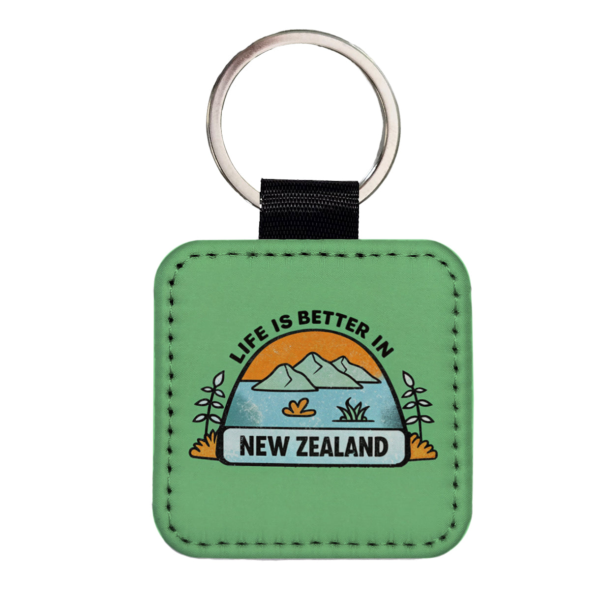 Life Is Better In New Zealand Square Faux Leather Keychain