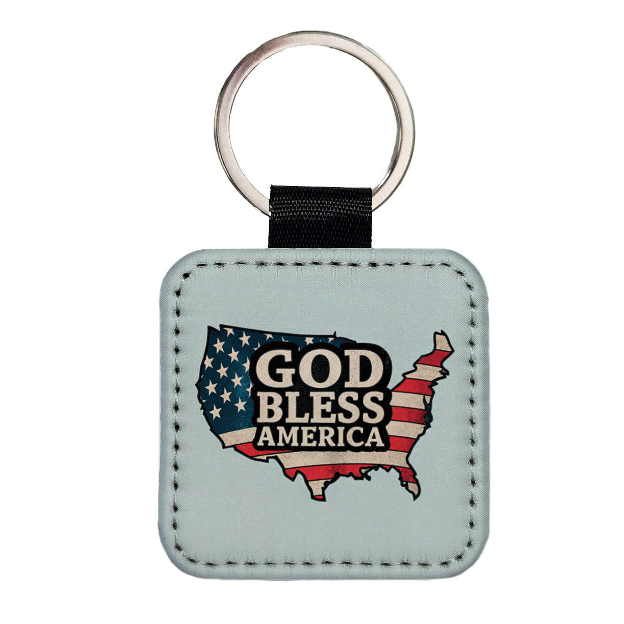 God Bless America Cute USA United States Square Faux Leather Keychain